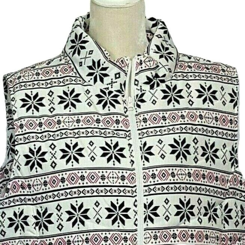 Quilted Vest Womens Size 3X  Winter White Pink Black Snow‎ Flakes